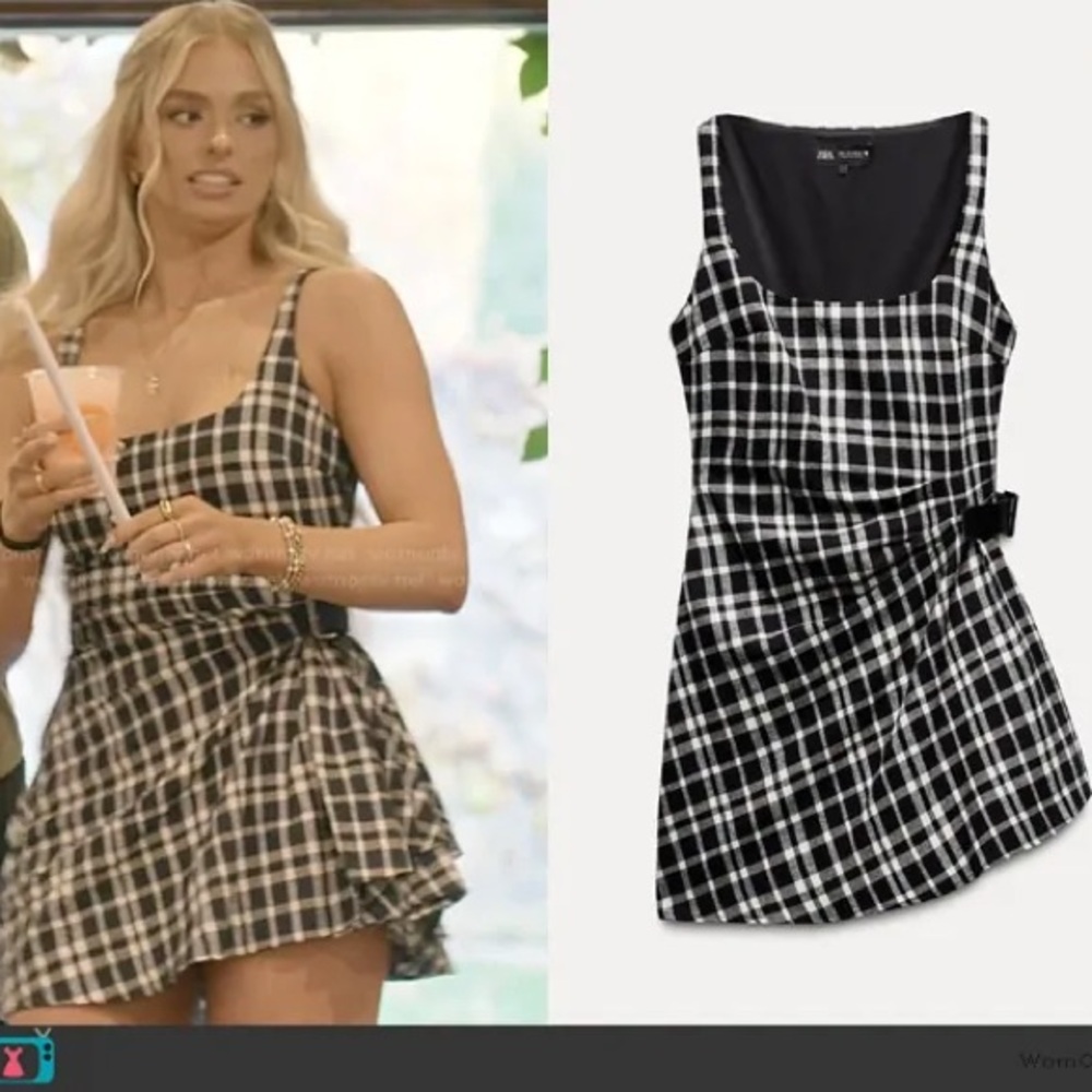 🍁🍂 NWOT Zara Plaid Mini Dress – Black & White Plaid - Picture 4 of 11